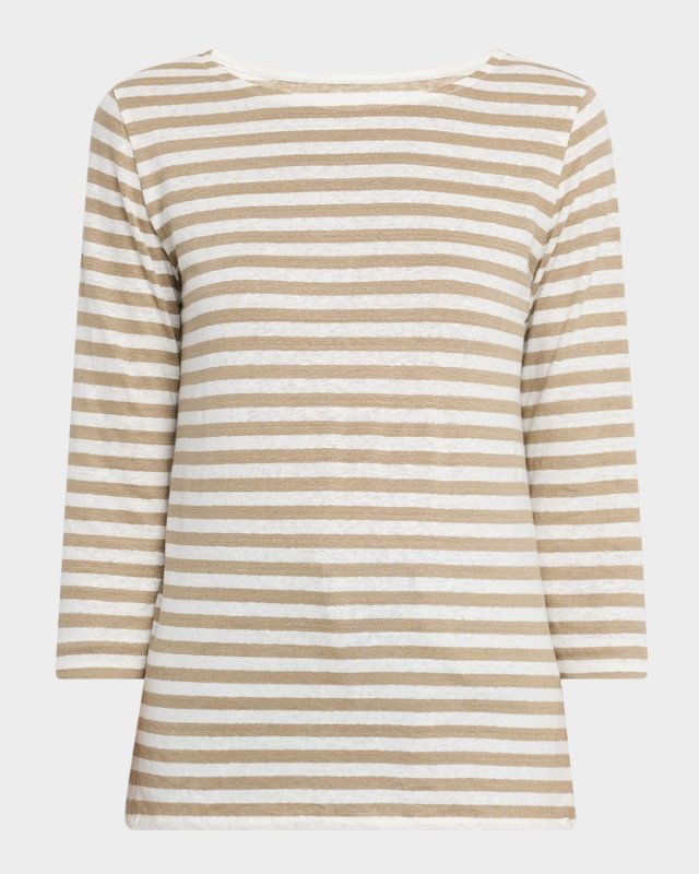Striped Boat-Neck Stretch Linen Top